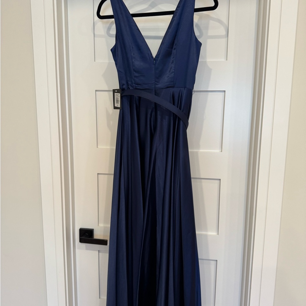 Marina Elegant Navy Blue Evening Gown in satin
